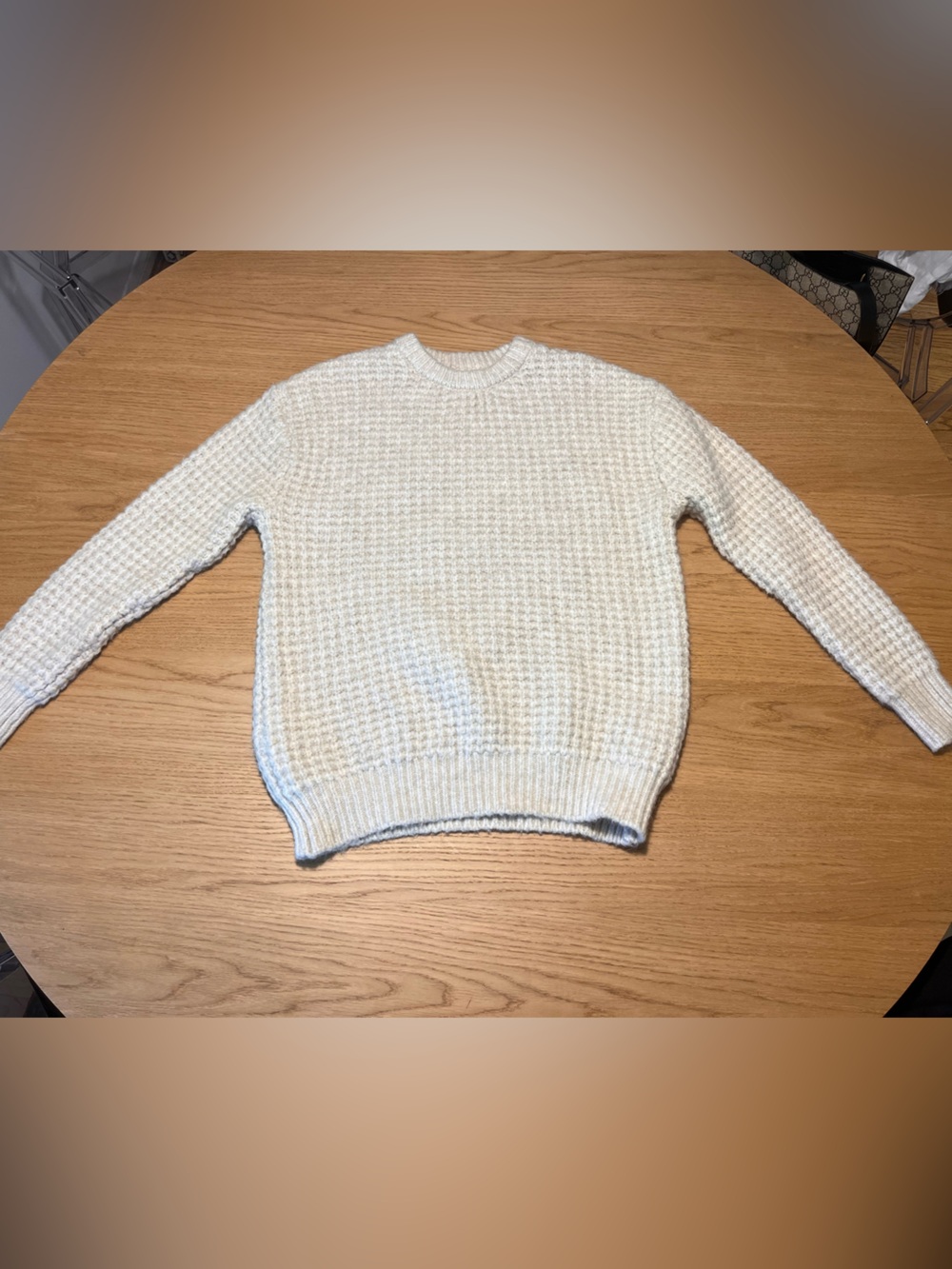 Zara Cream Waffle Knit Fisherman Crew Neck Sweater